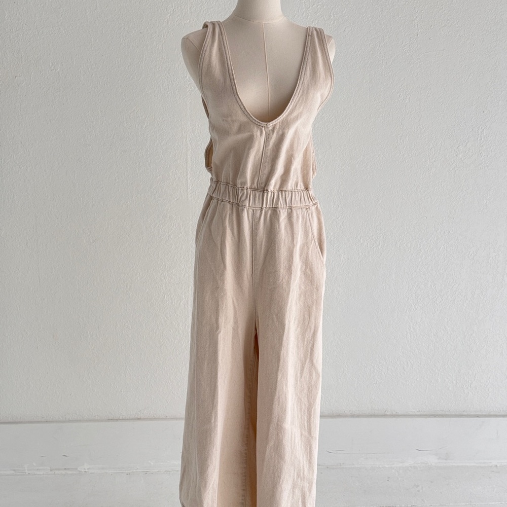 We The Free and Free People Alora jumpsuit oatmeal linen denim medium